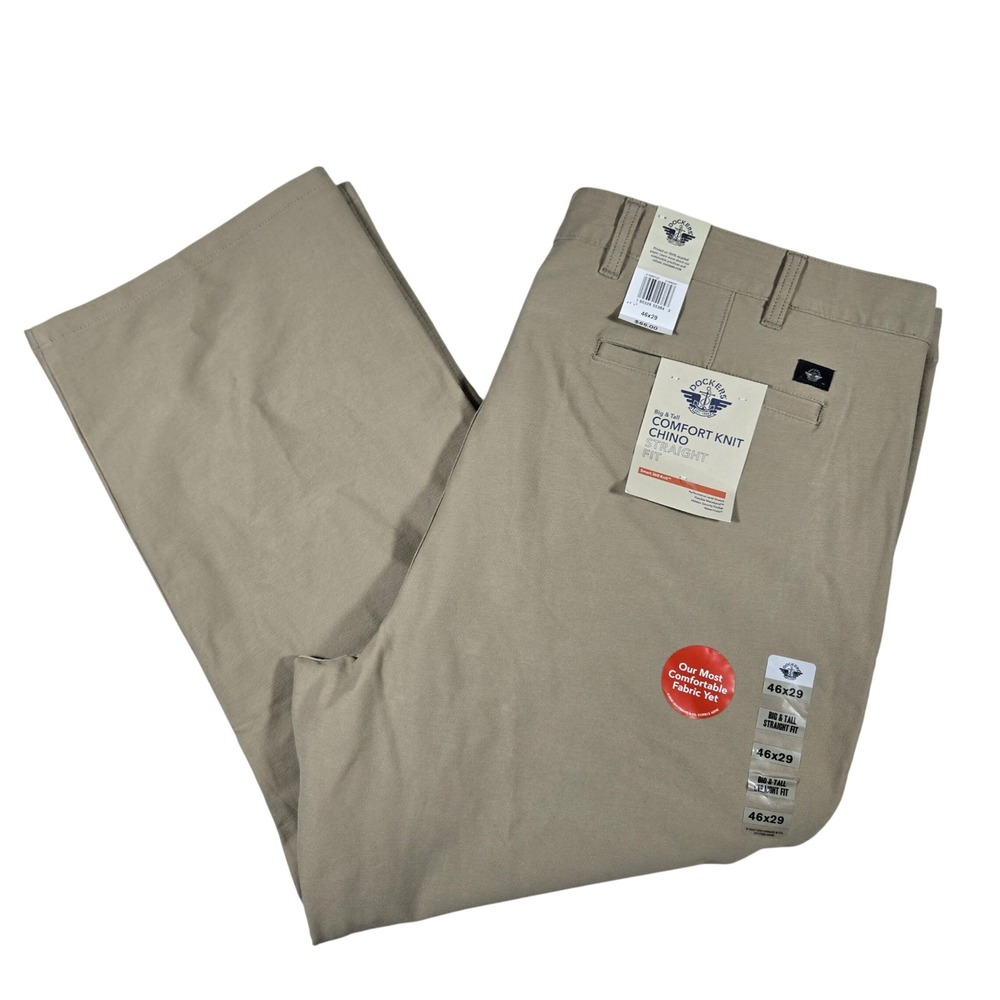 Dockers Mens 46x29 Big & Tall Comfort Knit Chino Straight Fit Khaki Pants NEW